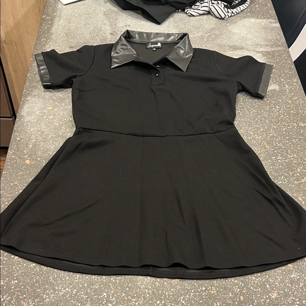 Sourpuss Black Mini Dress with Faux Leather Accents XXL